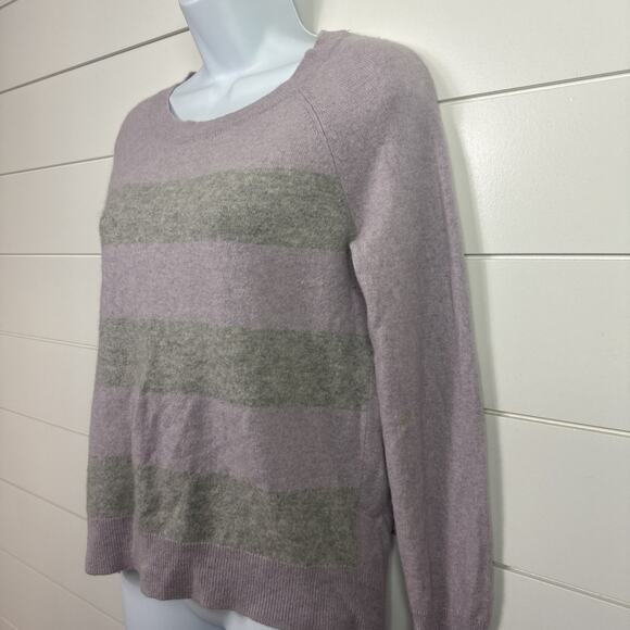 APT 9 100% Cashmere Striped Long Sleeve Pullover Sweater Purple Gray sz M - Picture 4 of 7